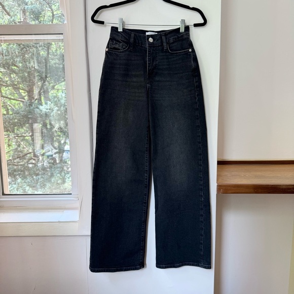 NWT FRAME Le Slim Palazzo Jeans High Rise Wide Leg Denim Black Hutchinson 23 - Picture 5 of 15